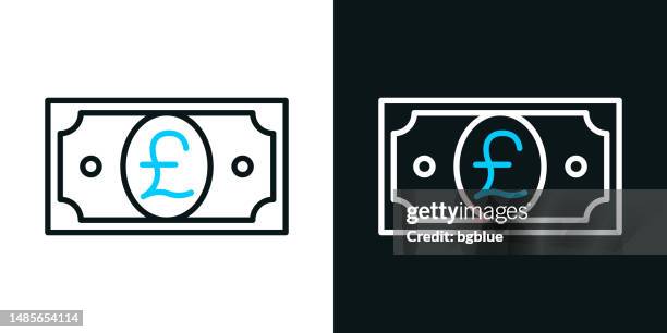 pound banknote. bicolor line icon on black or white background - editable stroke - pound note stock illustrations