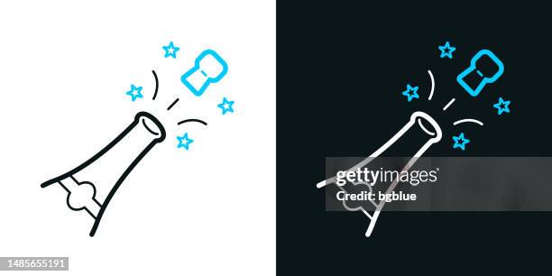 champagne explosion. bicolor line icon on black or white background - editable stroke - champagne bottle stock illustrations