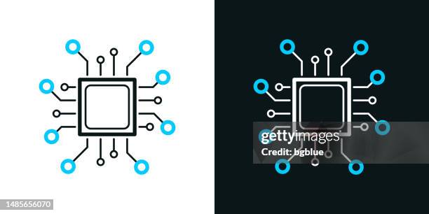 prozessor. zweifarbiges liniensymbol auf schwarzem oder weißem hintergrund - bearbeitbarer strich - quantum computer stock-grafiken, -clipart, -cartoons und -symbole