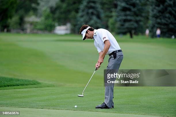 Michael Letzig hits a putt on the third hole during the third round of the Utah Championship Presented by Utah Sports Commission at Willow Creek...