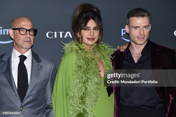 American actor and director Stanley Tucci, Indian actress Pryanka Chopra Jonas and British actor Richard Madden participate in the premiere of the...