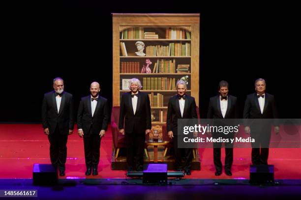 Martín Oconnor, Tomas Mayer-Wolf, Carlos López Puccio, Jorge Maronna, Horacio Tato Turano and Roberto Antier of Les Luthiers group perform during...