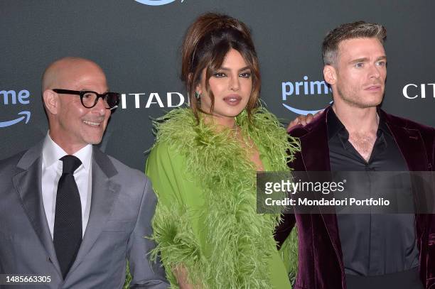 American actor and director Stanley Tucci, Indian actress Pryanka Chopra Jonas and British actor Richard Madden participate in the premiere of the...