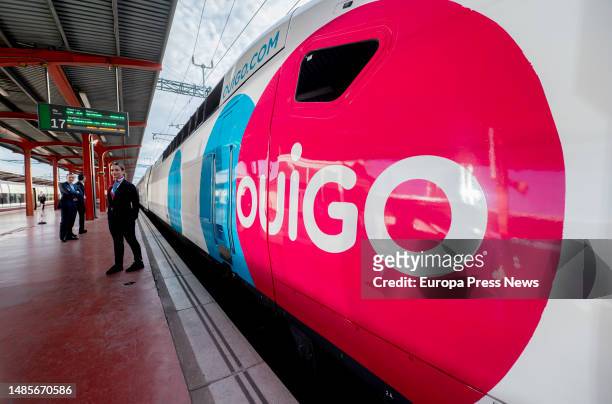 Image of a train during the inauguration of the Ouigo line between Madrid, Albacete and Alicante, at Madrid-Chamartin-Clara Campoamor Station, on 27...