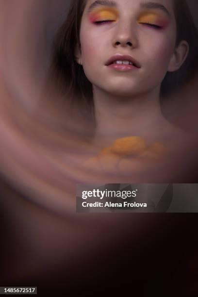portrait of beautiful young woman - kaleidoscope mirror stock pictures, royalty-free photos & images