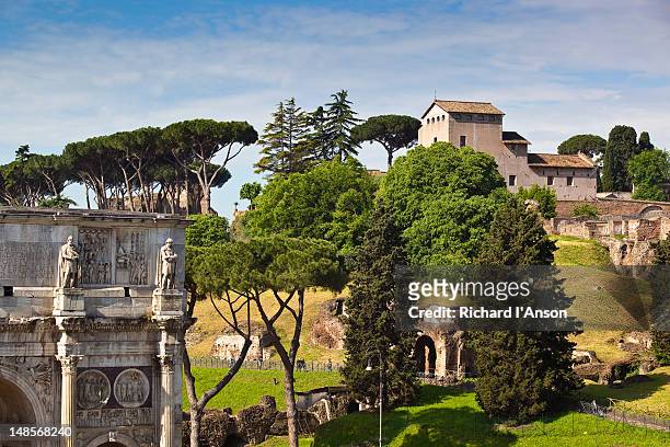 arch of constantine and palatino. - arch of constantine stock pictures, royalty-free photos & images