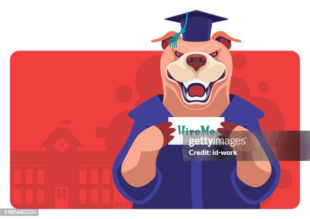 fresh graduate dog looking for job - guard dog stock illustrations