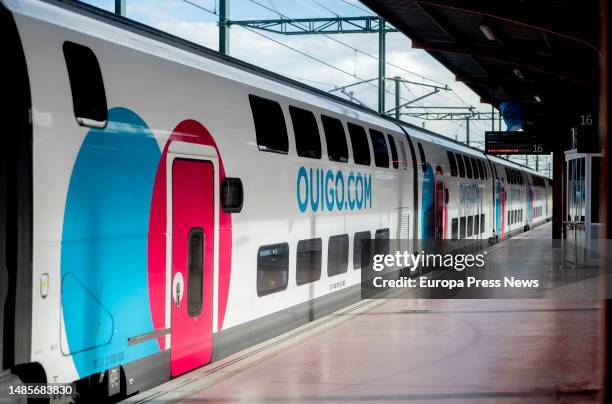 Train on the platform during the inauguration of Ouigo's line between Madrid, Albacete and Alicante, at Madrid-Chamartin-Clara Campoamor Station, on...
