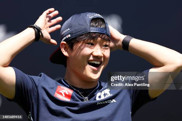 Yuki Tsunoda of Japan and Scuderia AlphaTauri looks on in the Paddock during previews ahead of the F1 Grand Prix of Azerbaijan at Baku City Circuit...