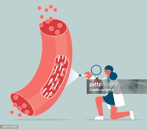 blood vessel - magnifying glass - female doctor - too small stock illustrations