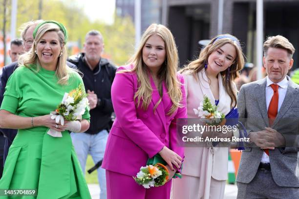 Queen Maxima of The Netherlands, Princess Amalia of The Netherlands and Princess Ariane of The Netherlands during Kingsday celebrations on April 27,...