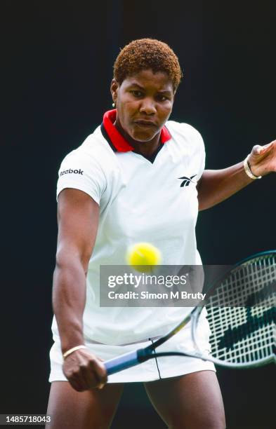 Lori McNeil of United States in action during the Women's Singles at The Wimbledon Lawn Tennis Championship at the All England Lawn and Tennis Club...