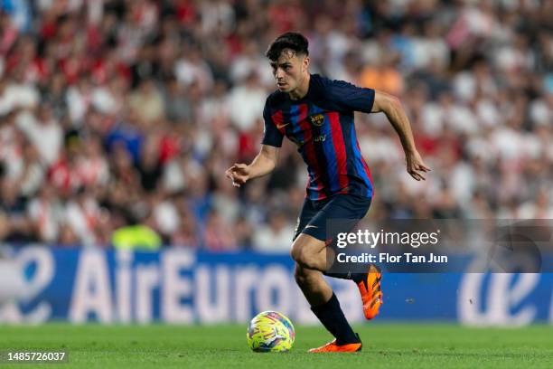 Pedri of FC Barcelona in action during the LaLiga Santander match between Rayo Vallecano and FC Barcelona at Campo de Futbol de Vallecas on April 26,...