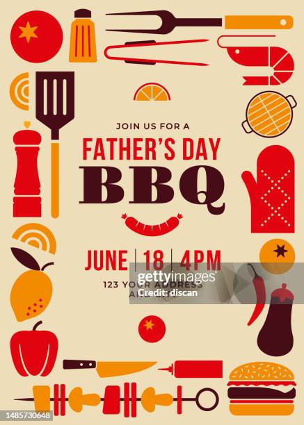 ilustrações de stock, clip art, desenhos animados e ícones de father’s day bbq invitation template. - family lunch