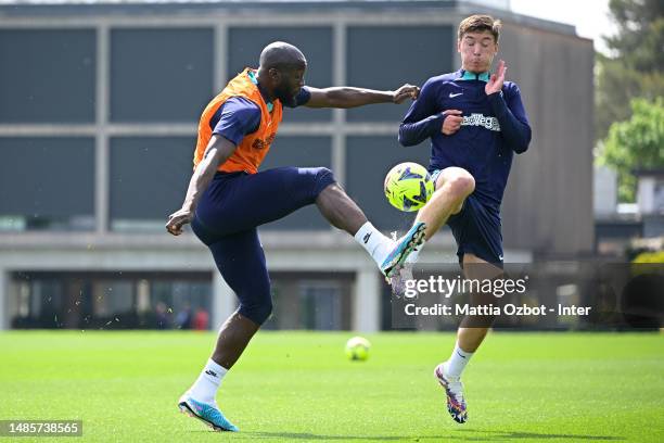 Romelu Lukaku of FC Internazionale in action during the FC Internazionale training session at the club's training ground Suning Training Center on...