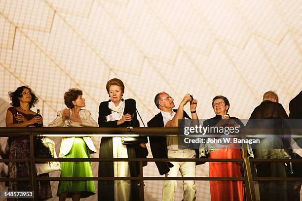 patrons on balcony of sydney opera house. - inside of sydney opera house stock-fotos und bilder