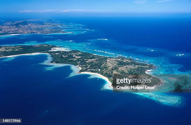 aerial shot of turtle island. - western division fiji stock pictures, royalty-free photos & images
