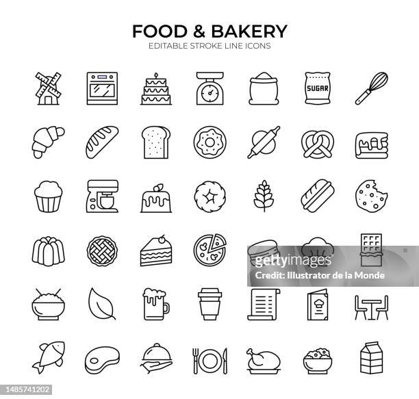 food and bakery line icons set - brownie 幅插畫檔、美工圖案、卡通及圖標