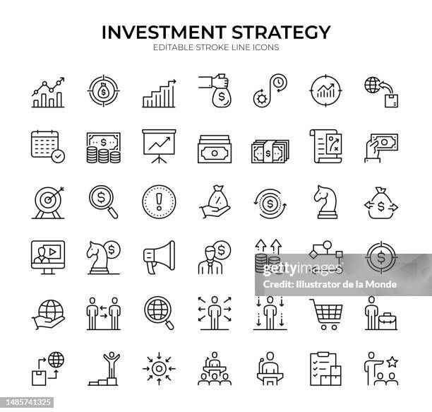 illustrations, cliparts, dessins animés et icônes de jeu d’icônes de stratégie d’investissement : une planification financière intelligente pour réussir - next level