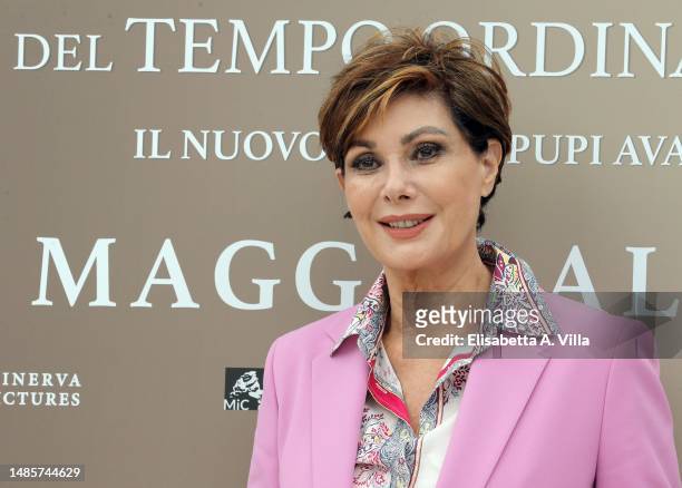 Edwige Fenech attends the "La Quattordicesima Domenica Del Tempo Ordinario" photocall at Hotel Le Meridien on April 27, 2023 in Rome, Italy.