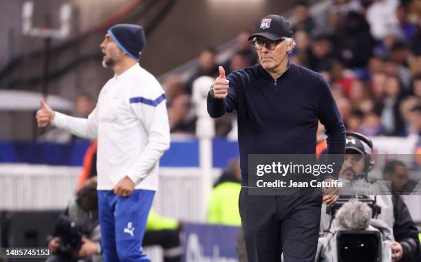 Coach of Olympique Lyonnais Laurent Blanc, left coach of Olympique de Marseille Igor Tudor during the Ligue 1 Uber Eats match between Olympique...