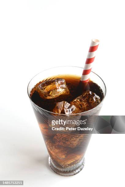 cola on white background with straw - coca cola no sugar stock pictures, royalty-free photos & images