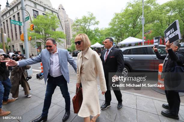 Magazine Columnist E. Jean Carroll arrives for the third day of her civil trial against former President Donald Trump at Manhattan Federal Court on...