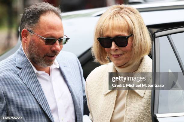 Magazine Columnist E. Jean Carroll arrives for the third day of her civil trial against former President Donald Trump at Manhattan Federal Court on...