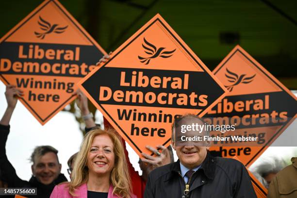 Leader of the Liberal Democrat Party Ed Davey and Liz Jarvis, Liberal Democrat candidate for Eastleigh, meet supporters at Eastleigh Park Bandstand,...