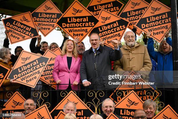 Leader of the Liberal Democrat Party Ed Davey and Liz Jarvis, Liberal Democrat candidate for Eastleigh, meet supporters at Eastleigh Park Bandstand,...