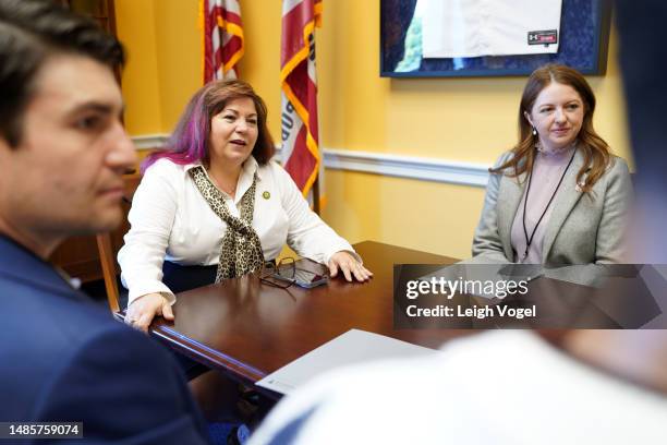 Representative Linda Sanchez meets with Michael Lewan, Director, Government Relations Advocacy and Public Policy during Grammys On The Hill: Advocacy...