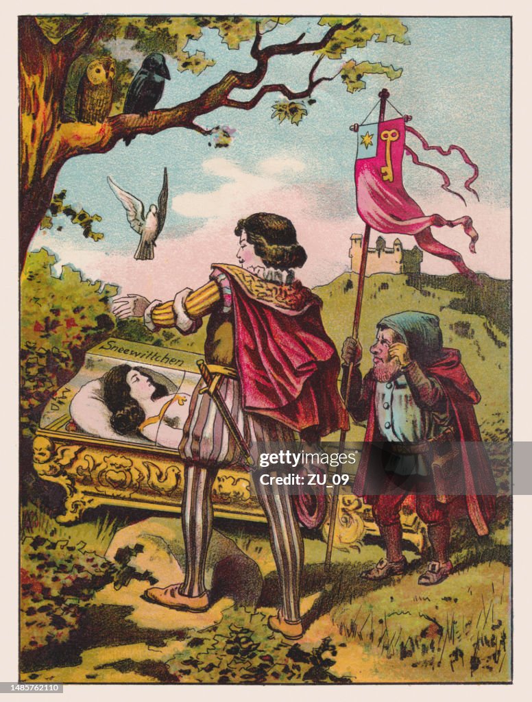 Schneewittchen (Grimms Märchen), Chromolithographie, erschienen um 1895
