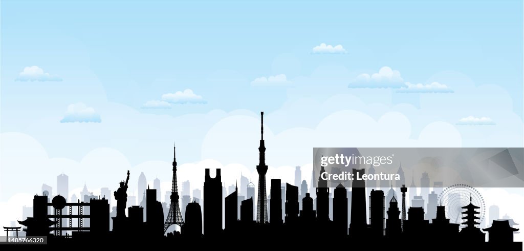 Tokyo, Japan Skyline Silhouette (All Buildings Are Complete and Moveable)