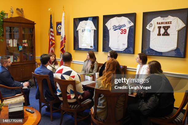 Representative Linda Sanchez and team meet with Armand Hutton during Grammys On The Hill: Advocacy Day on April 27, 2023 in Washington, DC.