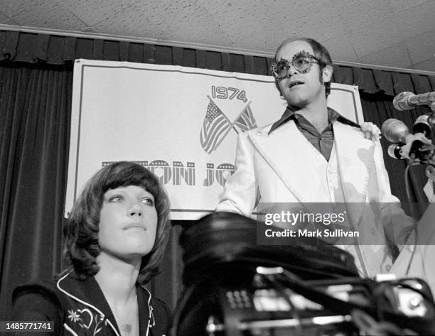 Singer Kiki Dee and Musician/Singer/Songwriter Elton John during press conference to announce the upcoming Elton John American tour at The Beverly...