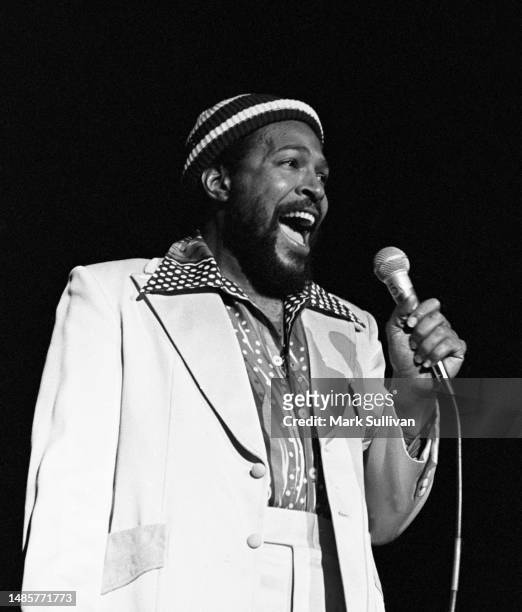 Singer/Songwriter Marvin Gaye performs during the Benefit for Quincey Jones at the Shrine Auditorium, Los Angeles, CA 1974.