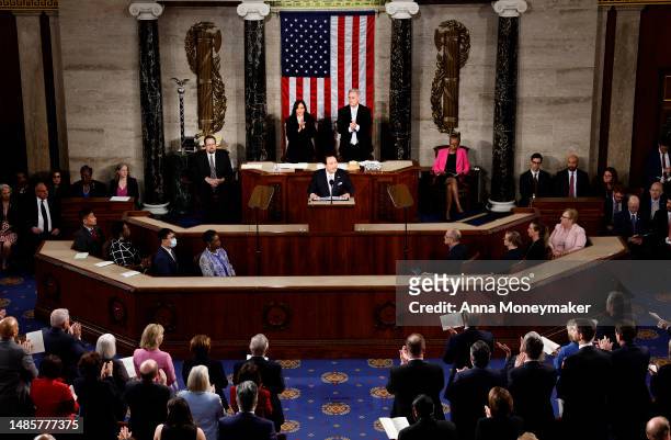 South Korean President Yoon Suk-yeol delivers remarks to a joint meeting of Congress in the House Chamber of the U.S. Capitol on April 27, 2023 in...