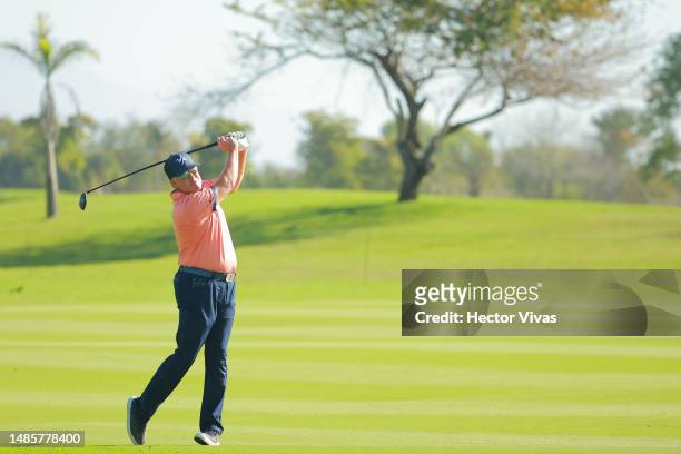 Points of the United States plays a shot on the 14th hole during the first round of the Mexico Open at Vidanta on April 27, 2023 in Puerto Vallarta,...
