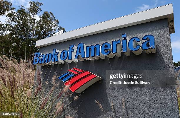 Sign stands in front of a Bank of America branch office on July 18, 2012 in Corte Madera, California. Bank of America reported second quarter net...