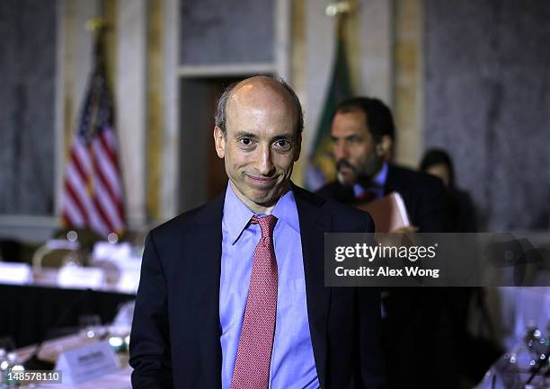 Chairman of the Commodity Futures Trading Commission Gary Gensler leaves after a meeting of the Financial Stability Oversight Council July 18, 2012...