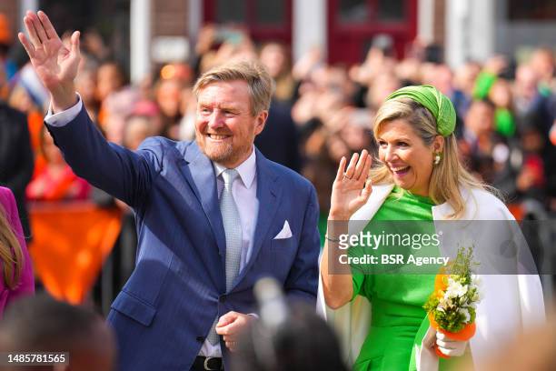 King Willem-Alexander of the Netherlands and Queen Maxima of the Netherlands during Kingsday celebrations on April 27, 2023 in Rotterdam,...