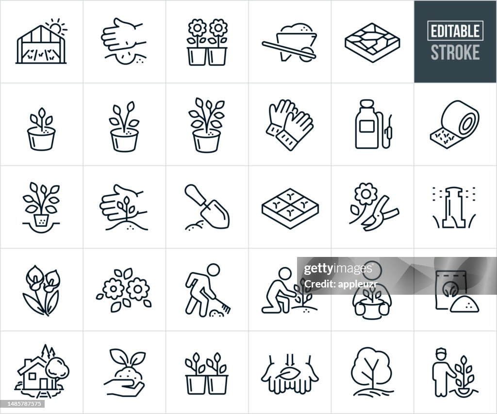 Iconos de línea fina de Garden Nursery - Trazo editable