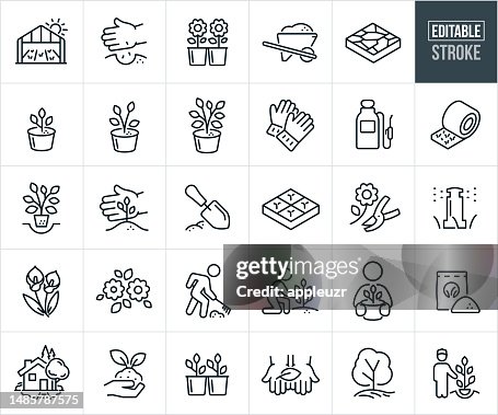 Garden Nursery Thin Line Icons - Editable Stroke Garden Nursery Thin Line Icons - Editable Stroke