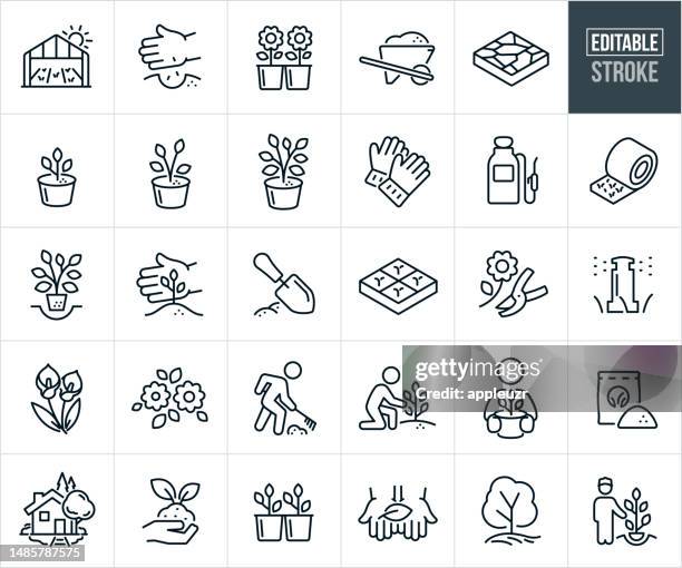 garden nursery thin line icons - editable stroke - green house icon stock illustrations