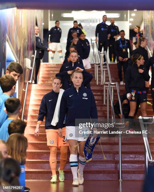 Magdalena Eriksson of Chelsea looks on in the tunnel prior to the UEFA Women's Champions League semifinal 2nd leg match between FC Barcelona and...