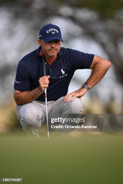 Jonathan Byrd of the United States lines up a putt on the second hole during the first round of the Mexico Open at Vidanta on April 27, 2023 in...