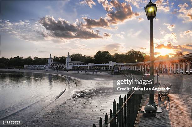 sunset on  pier - rye new york stock pictures, royalty-free photos & images