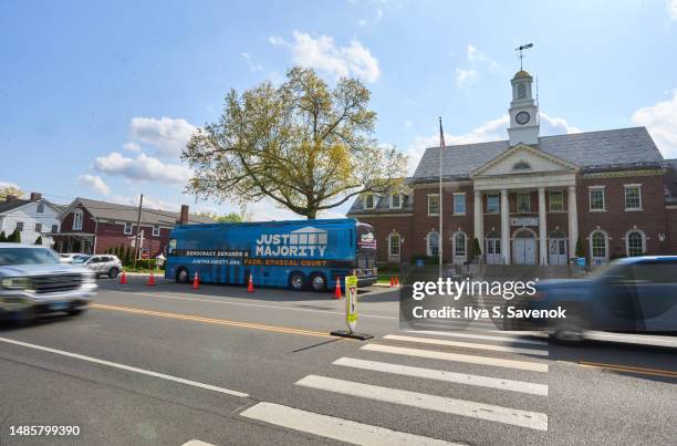 Atmosphere during the "Just Majority" Supreme Court Accountability Campaign press conference on gun violence prevention at Edmond Town Hall on April...