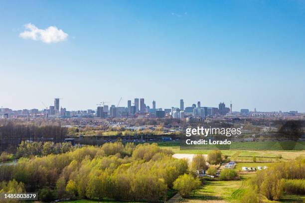 the hague skyline from a country mile - the hague stockfoto's en -beelden