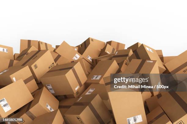 stack of closed cardboard boxes 3 d rendering,oradea,romania - open romania imagens e fotografias de stock